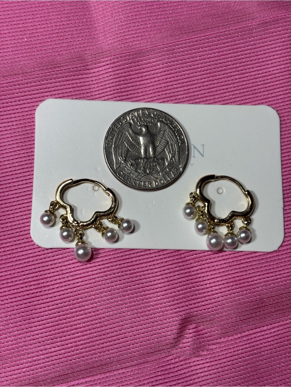 New Fashion Jewelry Gold Pearl Drop Hoop Earrings - Picture 3 of 3